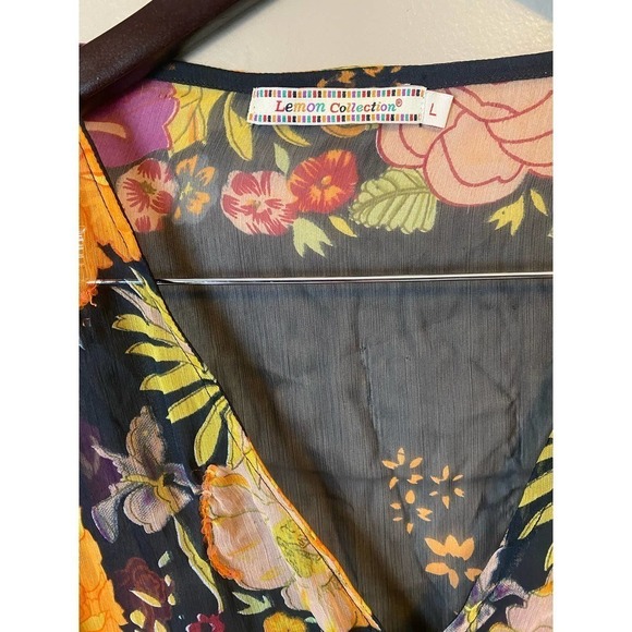 Vintage Y2K Boho Lemon Collection Floral Sheer Deep V Mini Dress Swim coverup - Picture 12 of 16